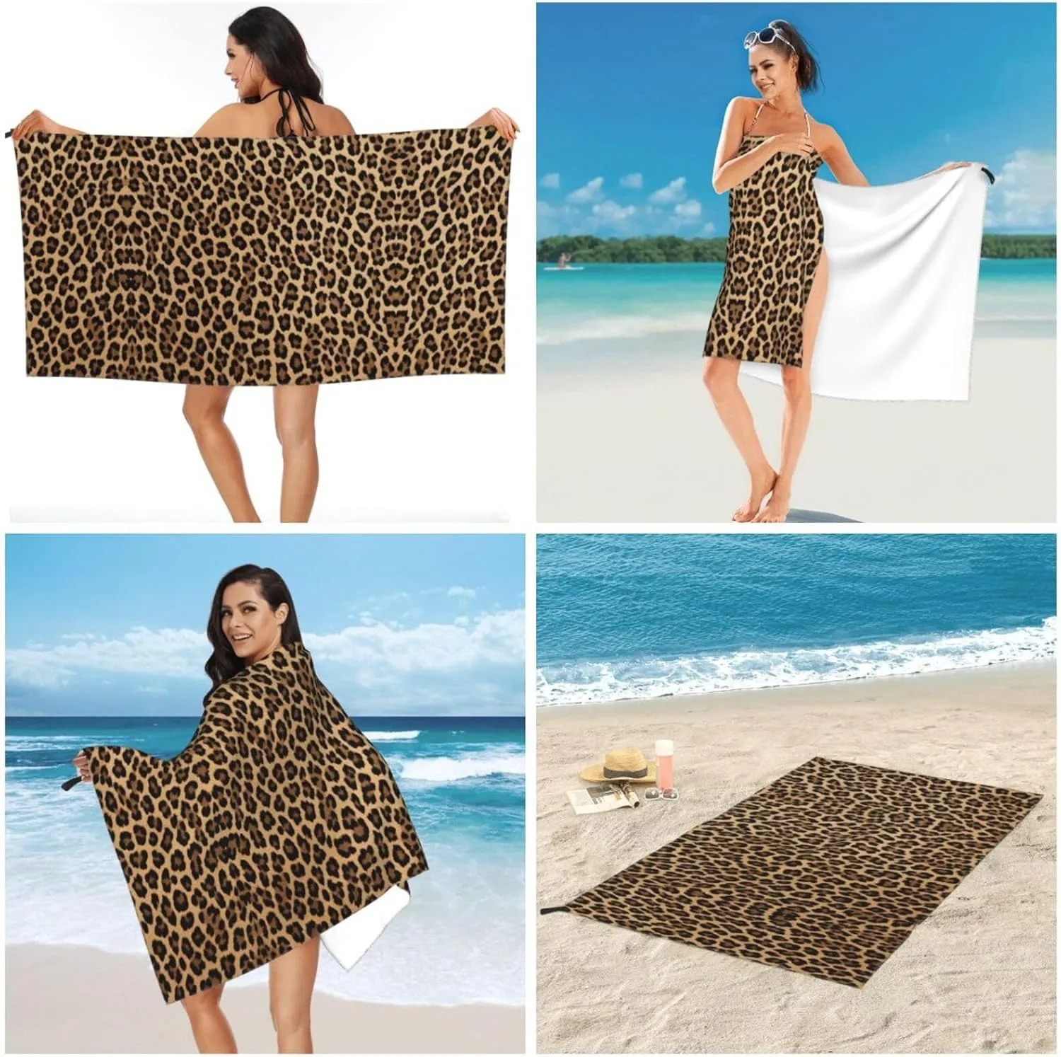 Leopard Print Premium Compact Microfiber Travel Towel-Featherlight & Quick Dry,Sand-Resistant Beach Towel for Swimming,Camping,Vacation Essentials with Carry Pouch
