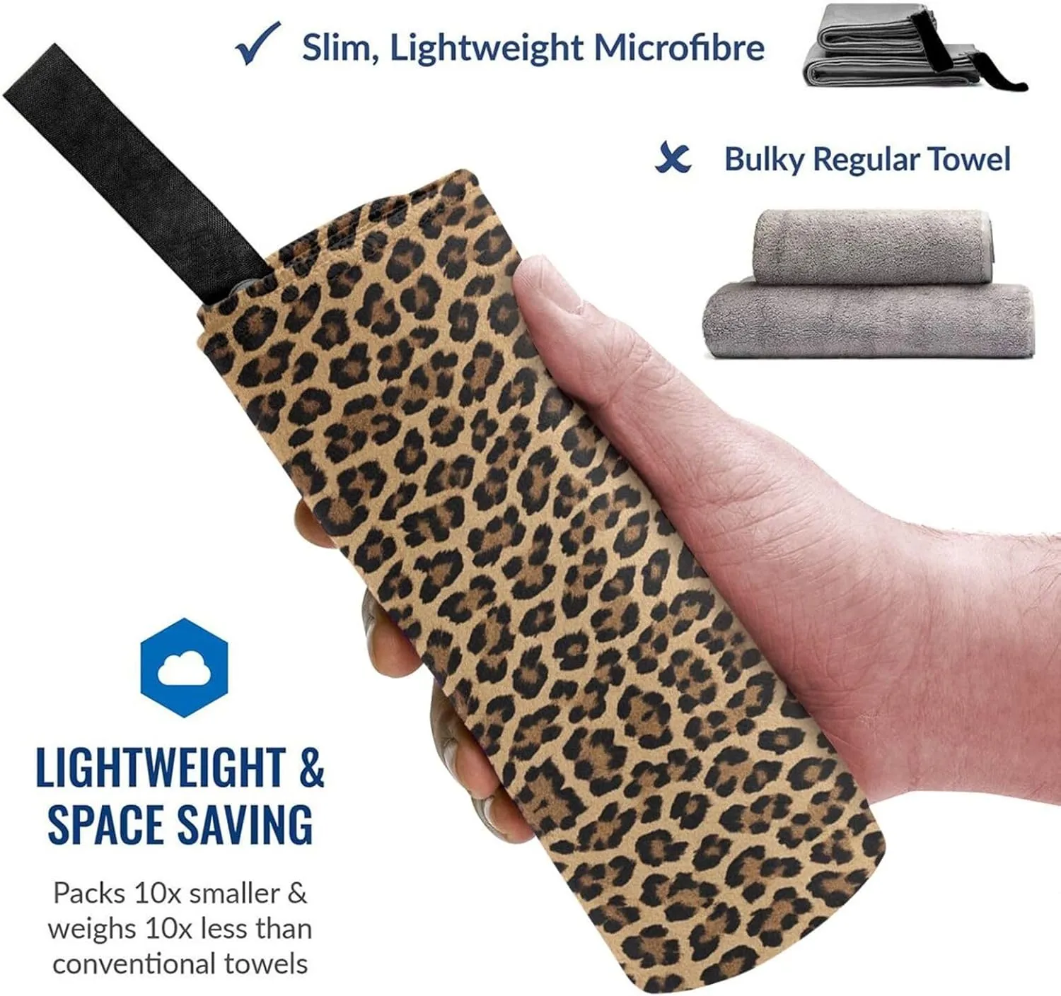 Leopard Print Premium Compact Microfiber Travel Towel-Featherlight & Quick Dry,Sand-Resistant Beach Towel for Swimming,Camping,Vacation Essentials with Carry Pouch