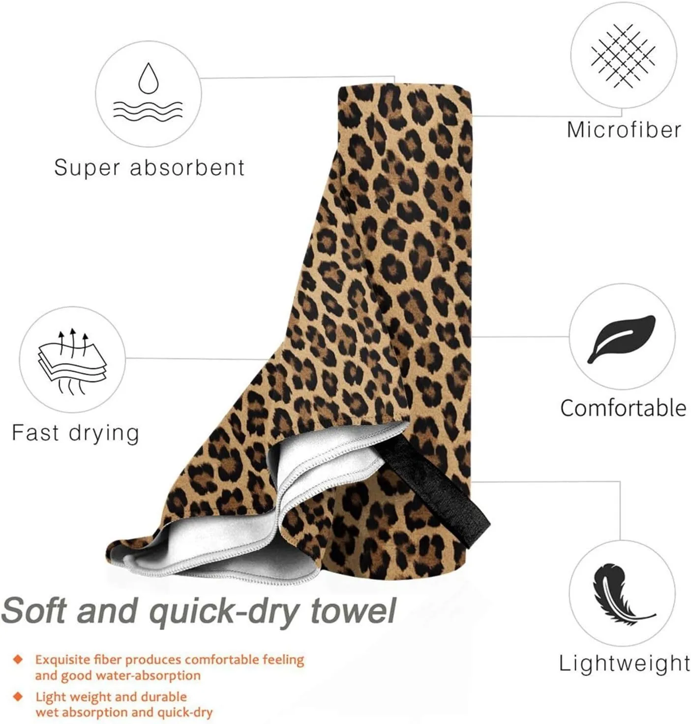 Leopard Print Premium Compact Microfiber Travel Towel-Featherlight & Quick Dry,Sand-Resistant Beach Towel for Swimming,Camping,Vacation Essentials with Carry Pouch