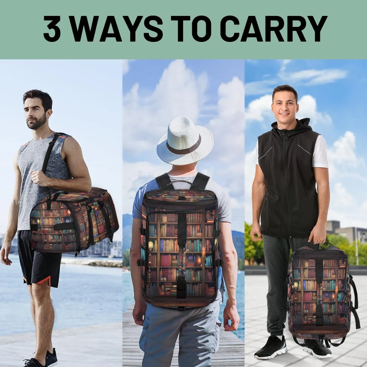 Library Travel Backpack Carry On Flight Approved for Women Men, 18.9 Inch Large Library Bookshelf Airline Approved Luggage Weekender Backpacks