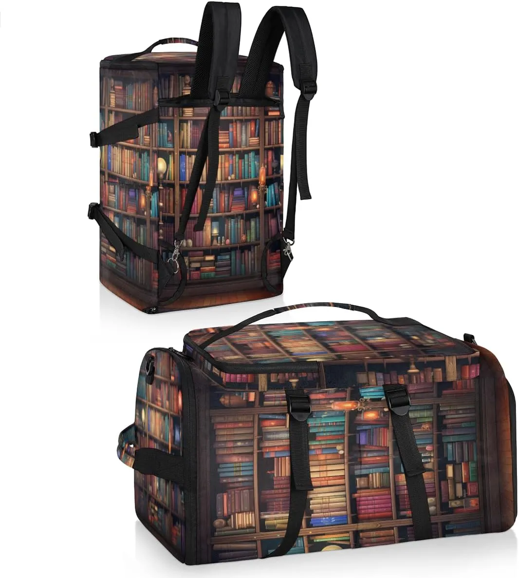 Library Travel Backpack Carry On Flight Approved for Women Men, 18.9 Inch Large Library Bookshelf Airline Approved Luggage Weekender Backpacks