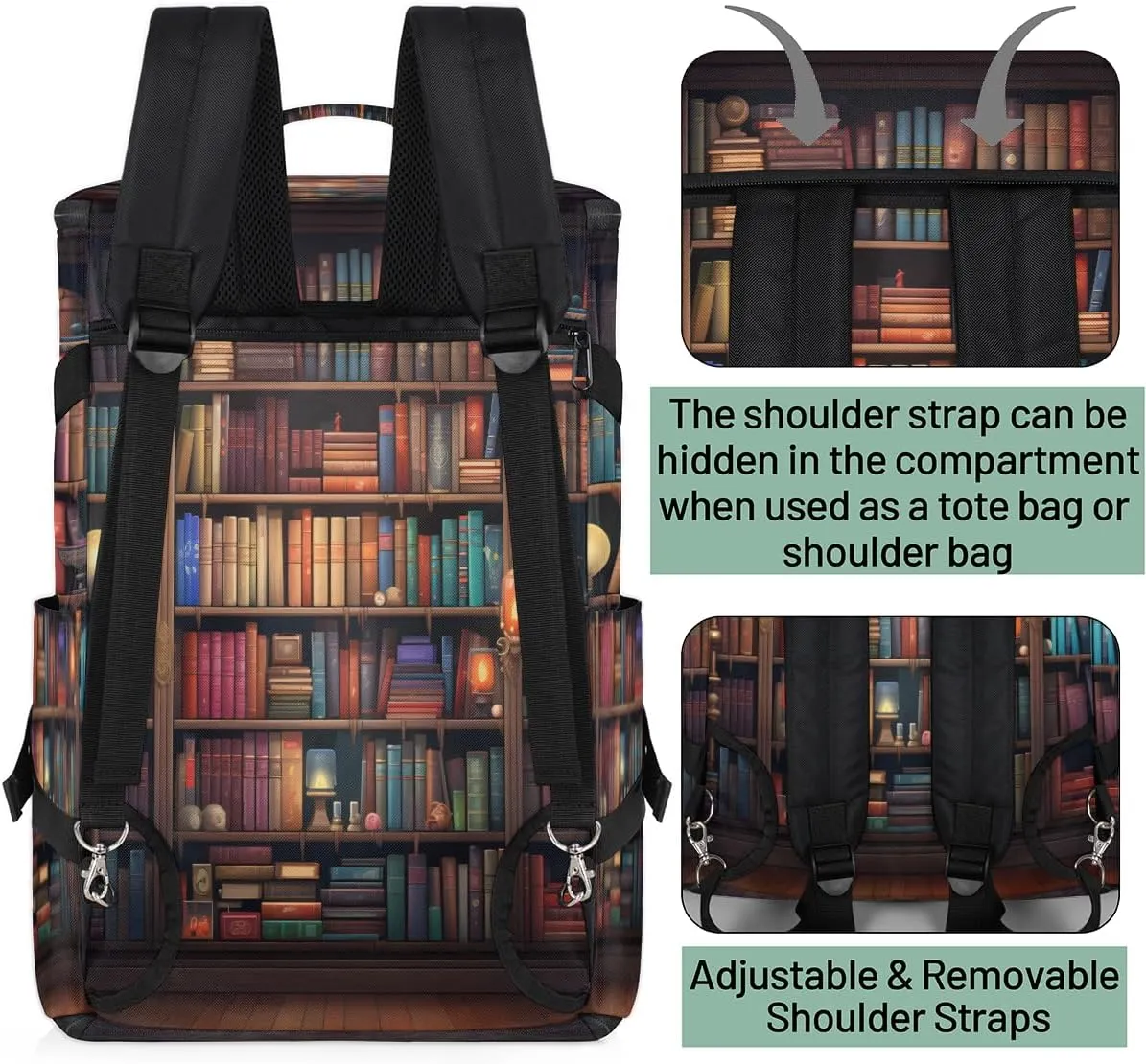 Library Travel Backpack Carry On Flight Approved for Women Men, 18.9 Inch Large Library Bookshelf Airline Approved Luggage Weekender Backpacks