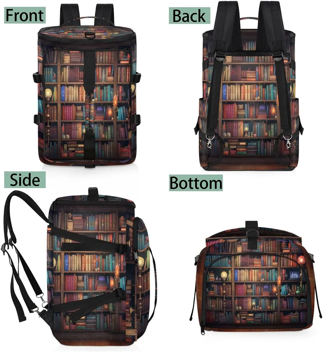 Library Travel Backpack Carry On Flight Approved for Women Men, 18.9 Inch Large Library Bookshelf Airline Approved Luggage Weekender Backpacks
