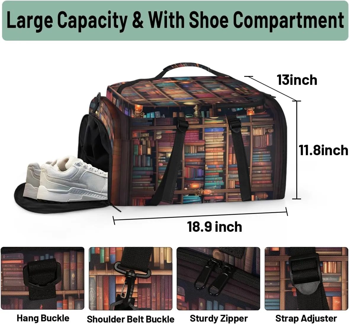 Library Travel Backpack Carry On Flight Approved for Women Men, 18.9 Inch Large Library Bookshelf Airline Approved Luggage Weekender Backpacks