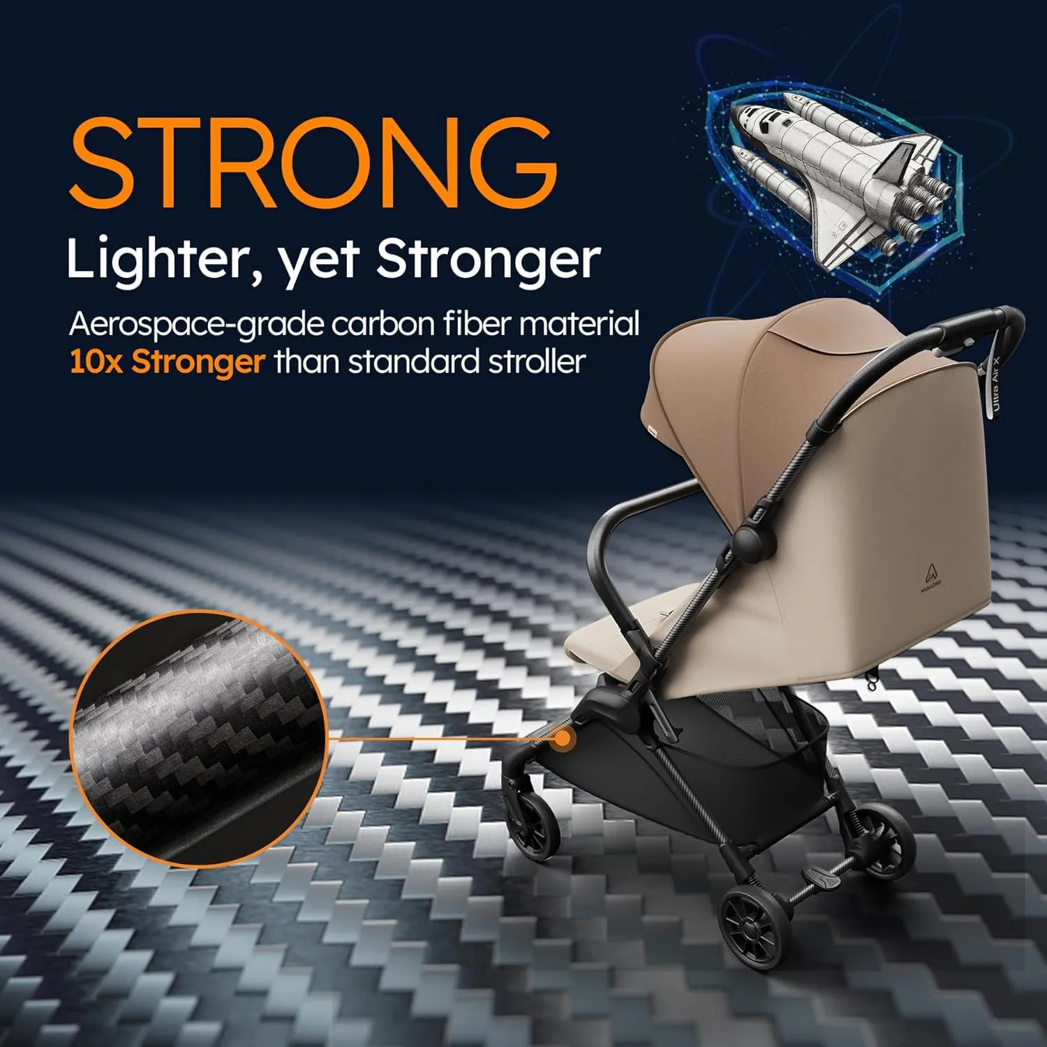 Lightweight Baby Strollers for Airplane, Ultra-Compact Travel Stroller, Light & Strong Portable Toddler Stroller with Carbon Fiber Frame and UPF 50  Waterproof Fabric, Only 9.9 lbs, Brown