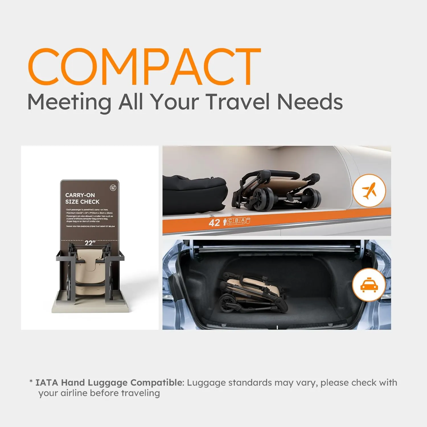 Lightweight Baby Strollers for Airplane, Ultra-Compact Travel Stroller, Light & Strong Portable Toddler Stroller with Carbon Fiber Frame and UPF 50  Waterproof Fabric, Only 9.9 lbs, Brown