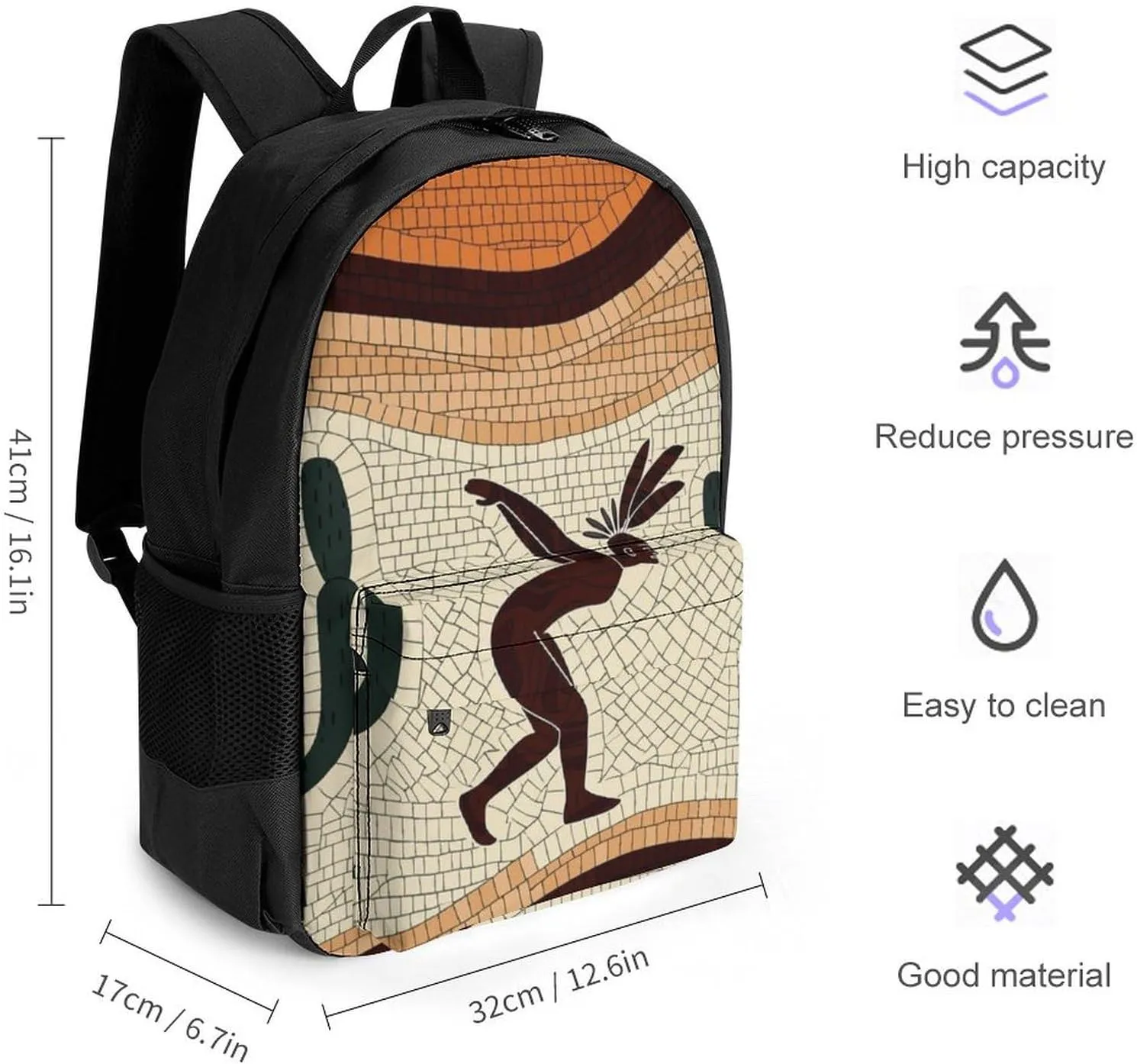 Lightweight Daypack Bookbag for Trekking Business Walking Cycling - Big Capacity Anti-Theft Multipurpose Carry On Bag, Kokopelli Southwest Desert Art Business Computer Bag
