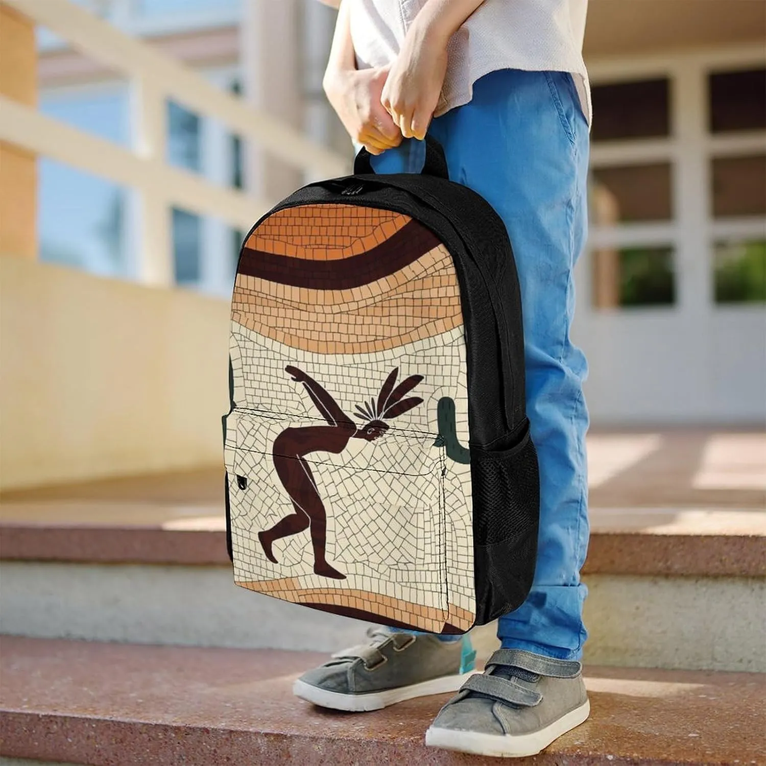 Lightweight Daypack Bookbag for Trekking Business Walking Cycling - Big Capacity Anti-Theft Multipurpose Carry On Bag, Kokopelli Southwest Desert Art Business Computer Bag