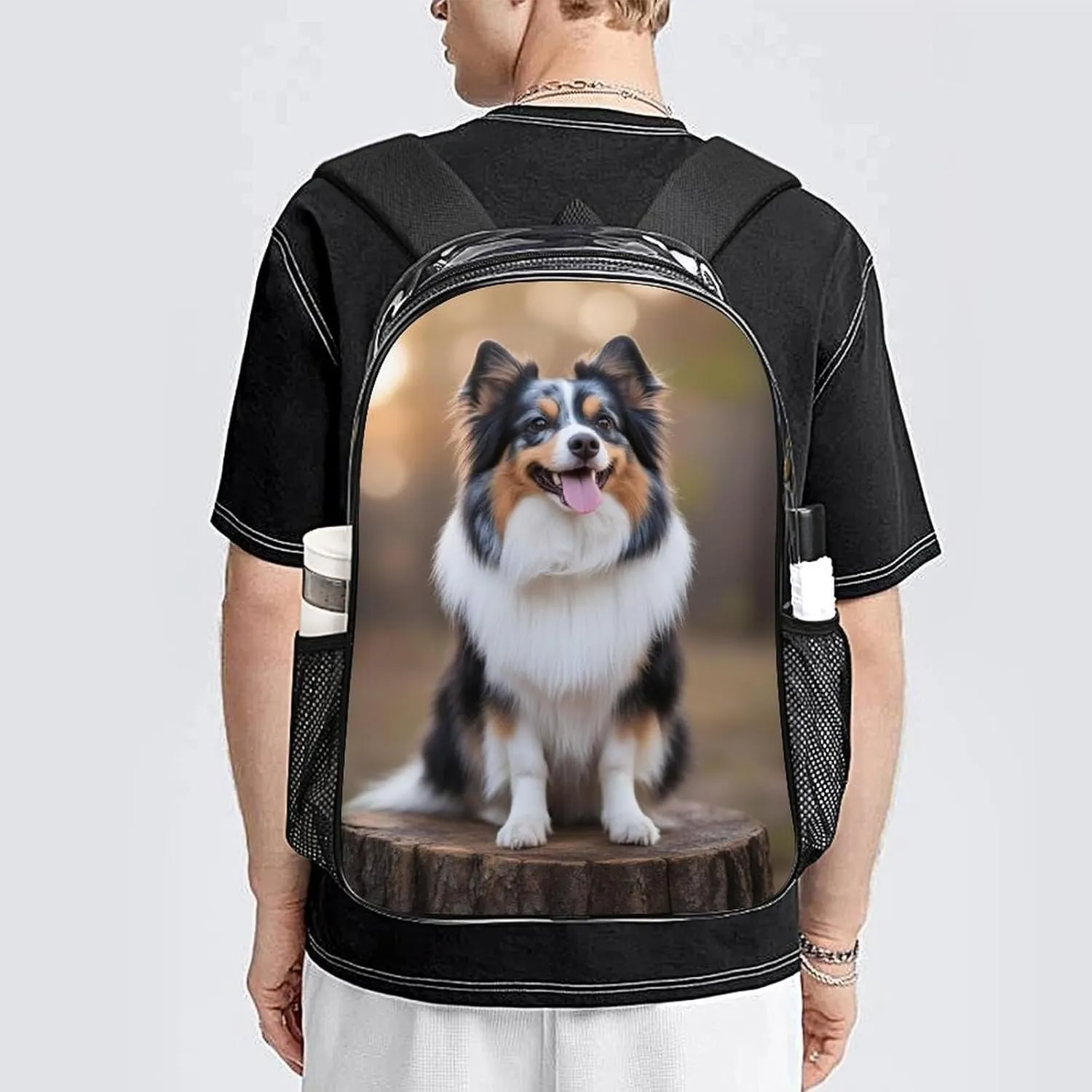 Lightweight Daypack Bookbag for Trekking Business Walking Cycling - Big Capacity Transparent Multipurpose Carry On Bag, Animal Australian Shepherd Business Computer Bag