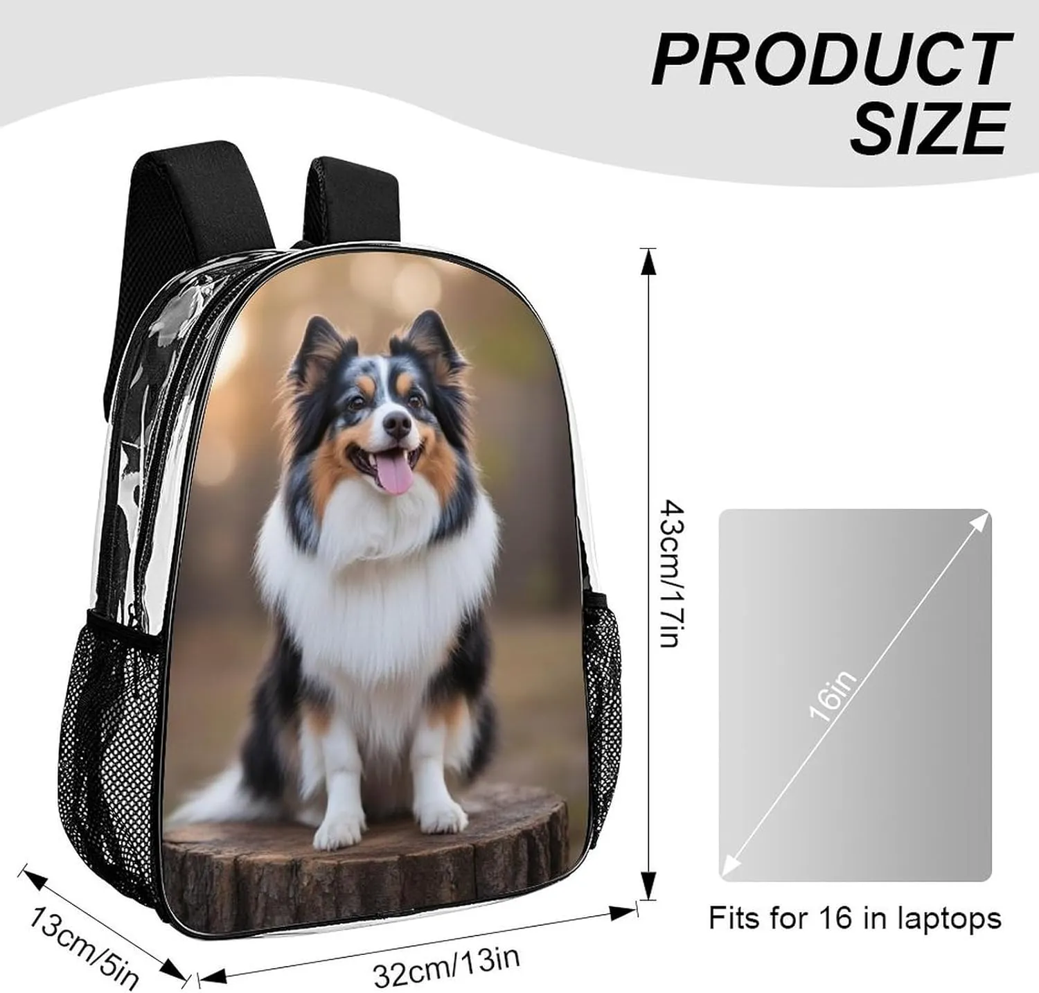 Lightweight Daypack Bookbag for Trekking Business Walking Cycling - Big Capacity Transparent Multipurpose Carry On Bag, Animal Australian Shepherd Business Computer Bag
