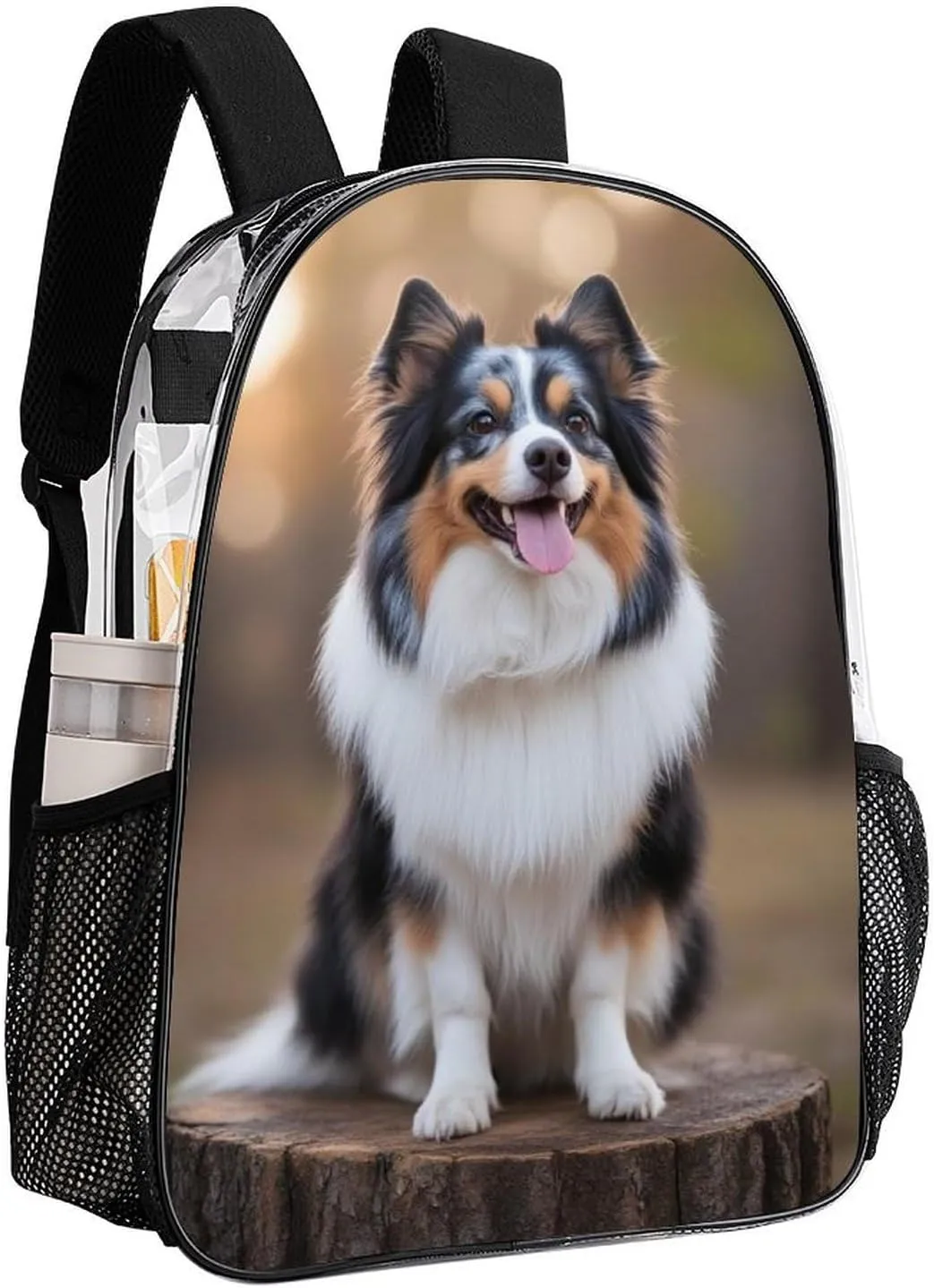 Lightweight Daypack Bookbag for Trekking Business Walking Cycling - Big Capacity Transparent Multipurpose Carry On Bag, Animal Australian Shepherd Business Computer Bag