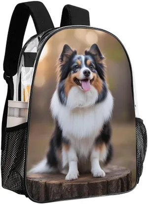 Lightweight Daypack Bookbag for Trekking Business Walking Cycling - Big Capacity Transparent Multipurpose Carry On Bag, Animal Australian Shepherd Business Computer Bag
