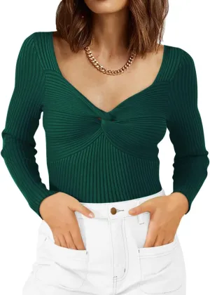 LILLUSORY Women's 2025 Twist Knot Fall Clothes Fashion Outfits Top Ribbed Long Sleeve