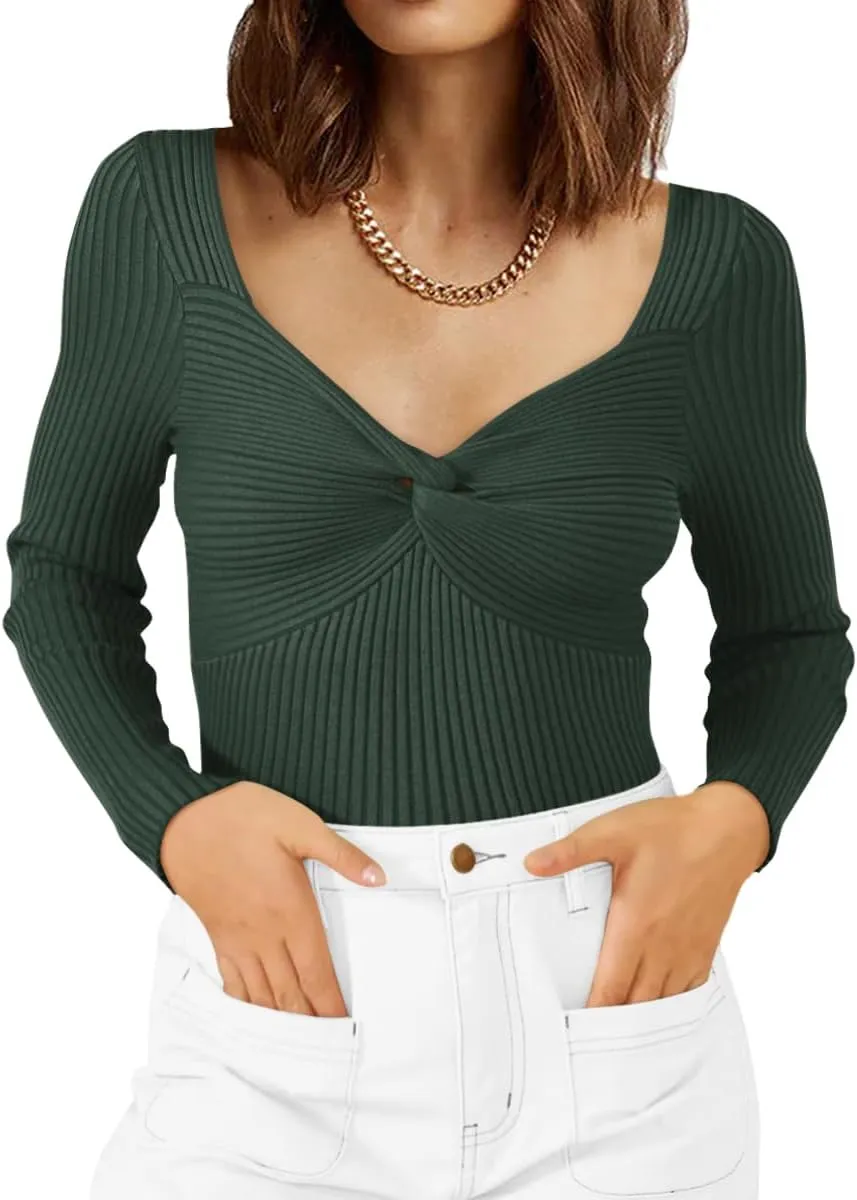 LILLUSORY Women's 2025 Twist Knot Fall Clothes Fashion Outfits Top Ribbed Long Sleeve