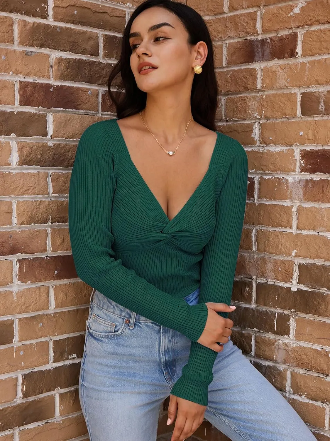 LILLUSORY Women's 2025 Twist Knot Fall Clothes Fashion Outfits Top Ribbed Long Sleeve