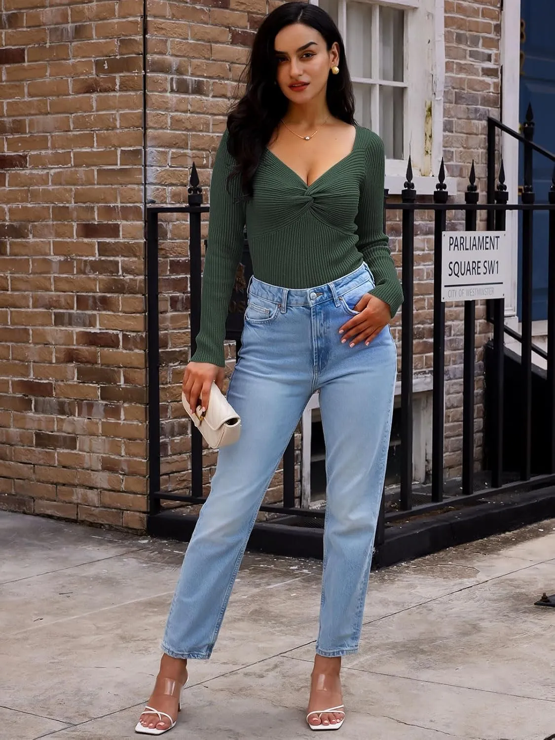 LILLUSORY Women's 2025 Twist Knot Fall Clothes Fashion Outfits Top Ribbed Long Sleeve