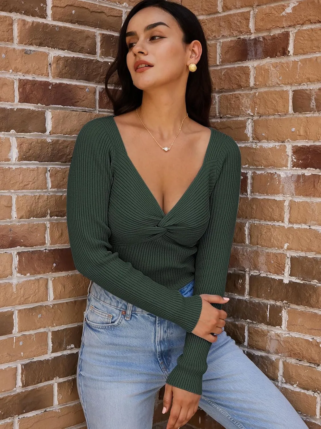 LILLUSORY Women's 2025 Twist Knot Fall Clothes Fashion Outfits Top Ribbed Long Sleeve