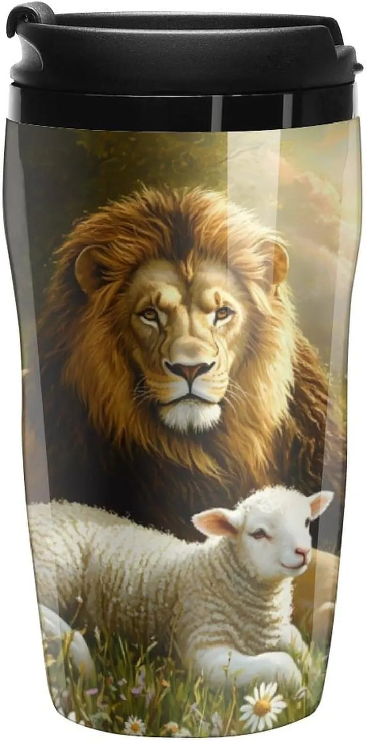 Liones And Sheep Coffee Mug with Lid Portable Tumbler Water Bottle for Travel Business 250ml