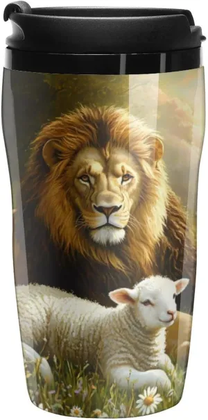 Liones And Sheep Coffee Mug with Lid Portable Tumbler Water Bottle for Travel Business 250ml