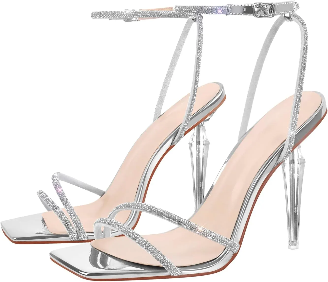 LISHAN Womens Pearl Stiletto High Heel Ankle Strap Buckle For Party Prom