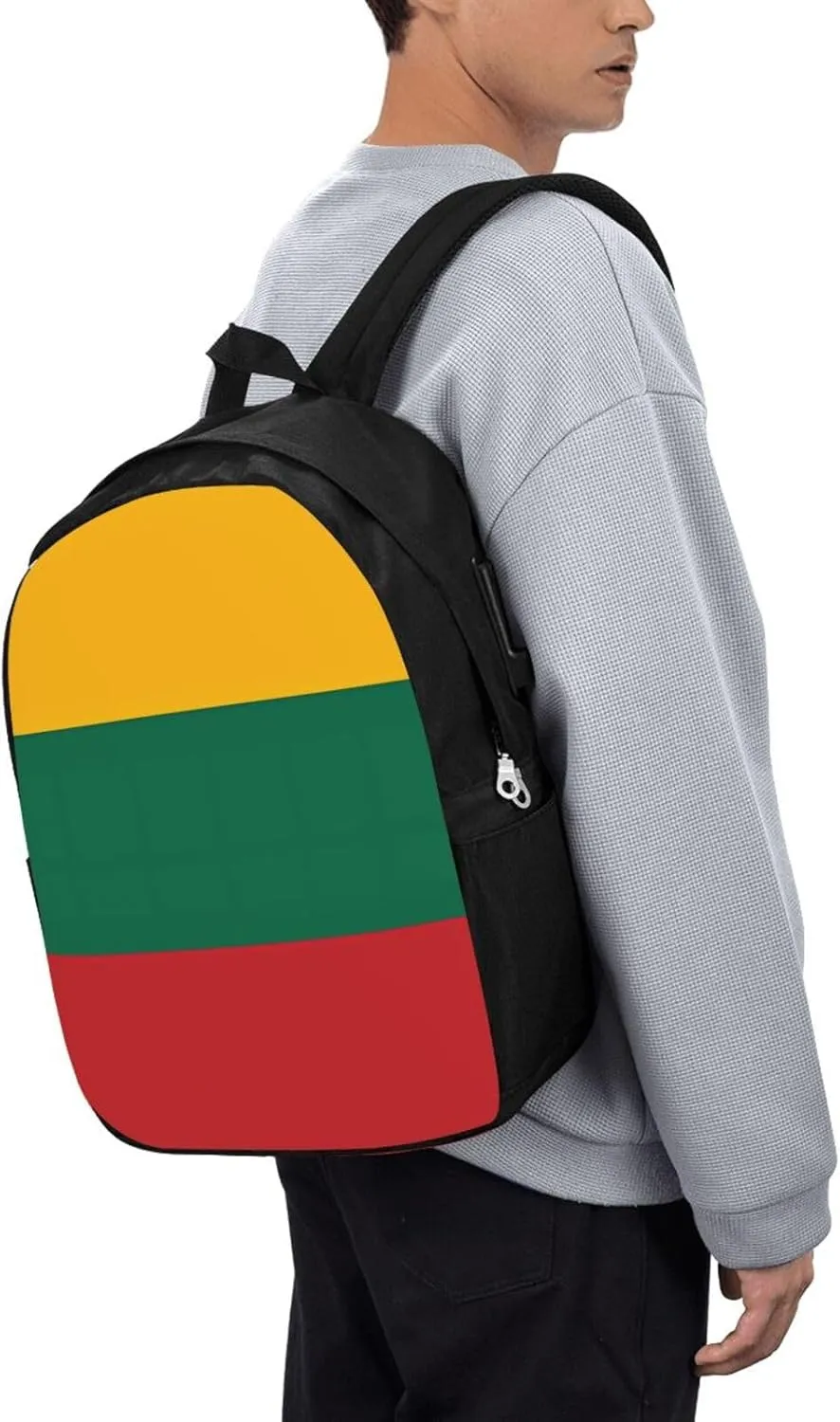 Lithuania Flag Travel Backpack 17-Inch Laptop Backpacks Business Rucksack Casual Sport Daypack with USB Charging Port Carry-on Bag for Camping Biking