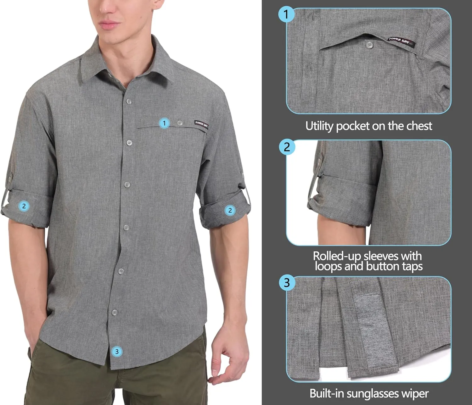 Little Donkey Andy Men's UPF 50  UV Protection Shirt, Breathable Long Sleeve Fishing Hiking Shirt, Air-Holes Tech