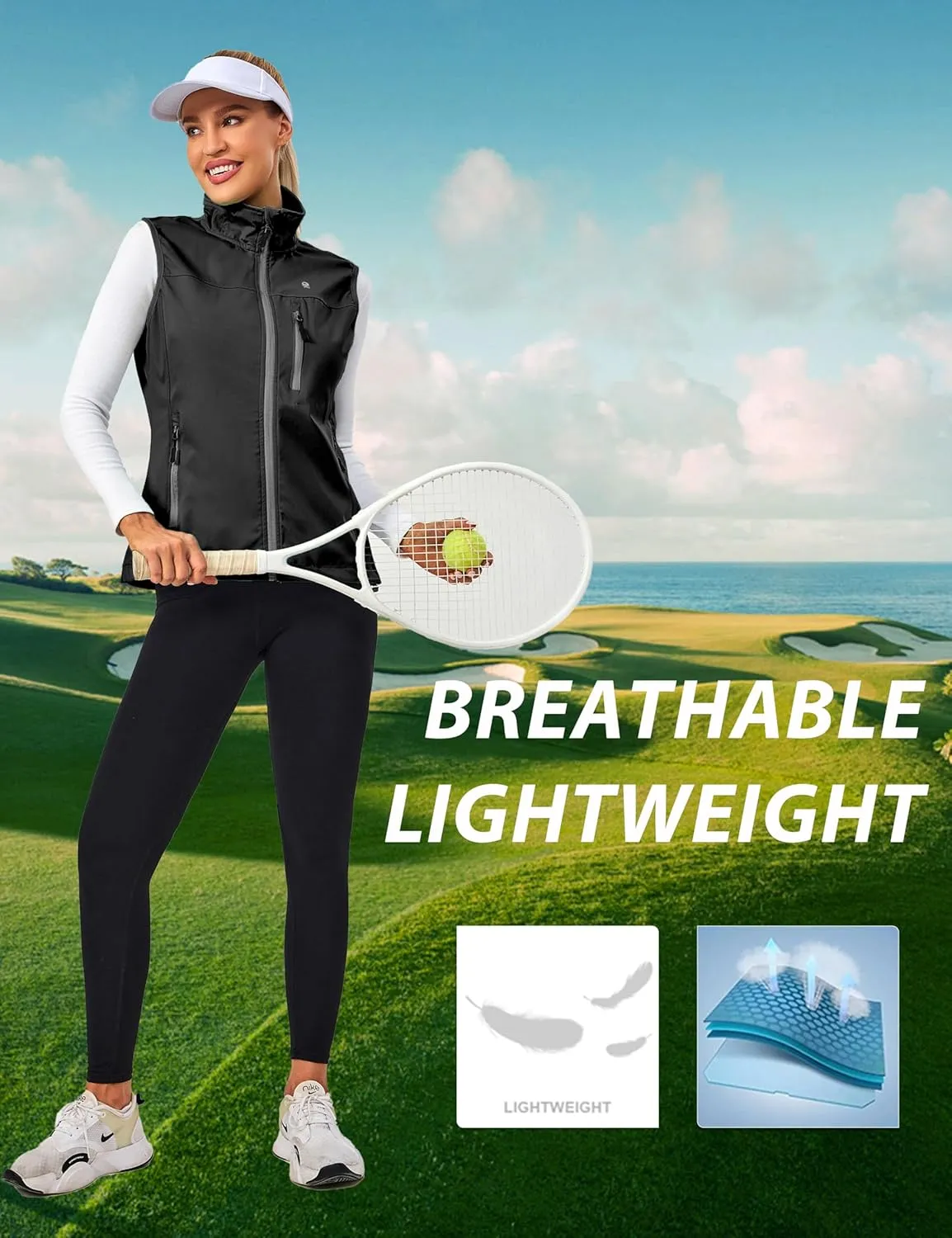 Little Donkey Andy Women's Lightweight Windproof Softshell Vest for Golf Tennis Running Cycling