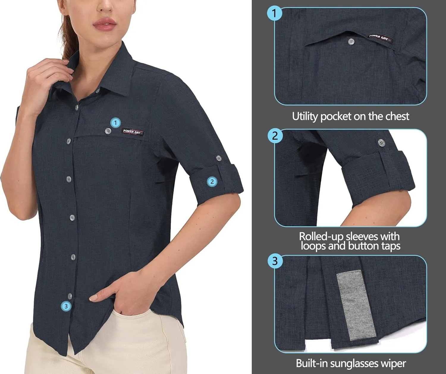 Little Donkey Andy Women's UV Protection Shirt UPF 50  Breathable Long Sleeve Fishing Shirt, Air-Holes Tech