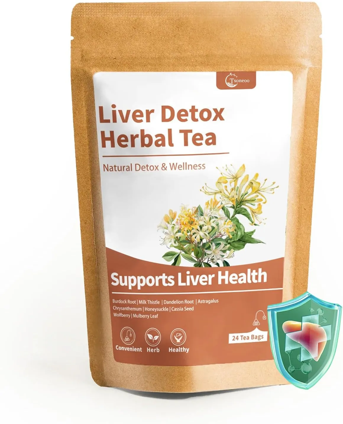 Liver Detox Herbal Tea - Reusable Herbal Tea Bags with Milk Thistle & Dandelion - 24 Tea Bags - Detox Blend for Digestion & Energy Renewal (1PCS)