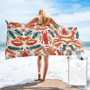 Lobster and Crab Premium Compact Microfiber Travel Towel-Featherlight & Quick Dry,Sand-Resistant Beach Towel for Swimming,Camping,Vacation Essentials with Carry Pouch