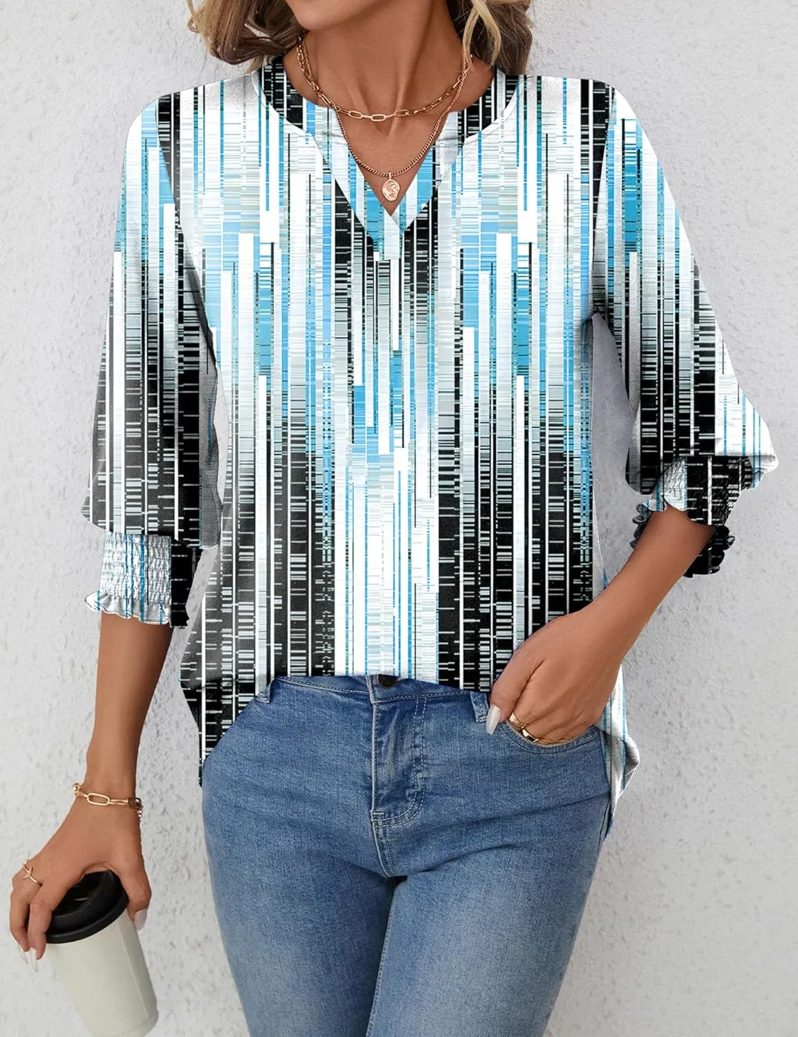 LOMON Women's 2025 Fashion Tops 3/4 Length Sleeve Business Casual Blouses Summer Tees Shirts