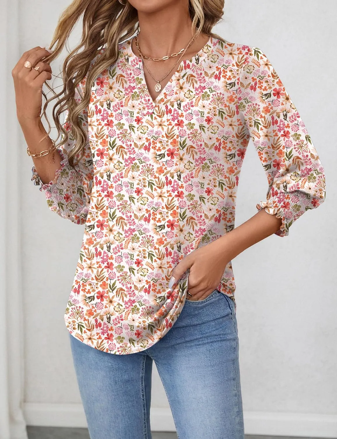 LOMON Women's 2025 Fashion Tops 3/4 Length Sleeve Business Casual Blouses Summer Tees Shirts