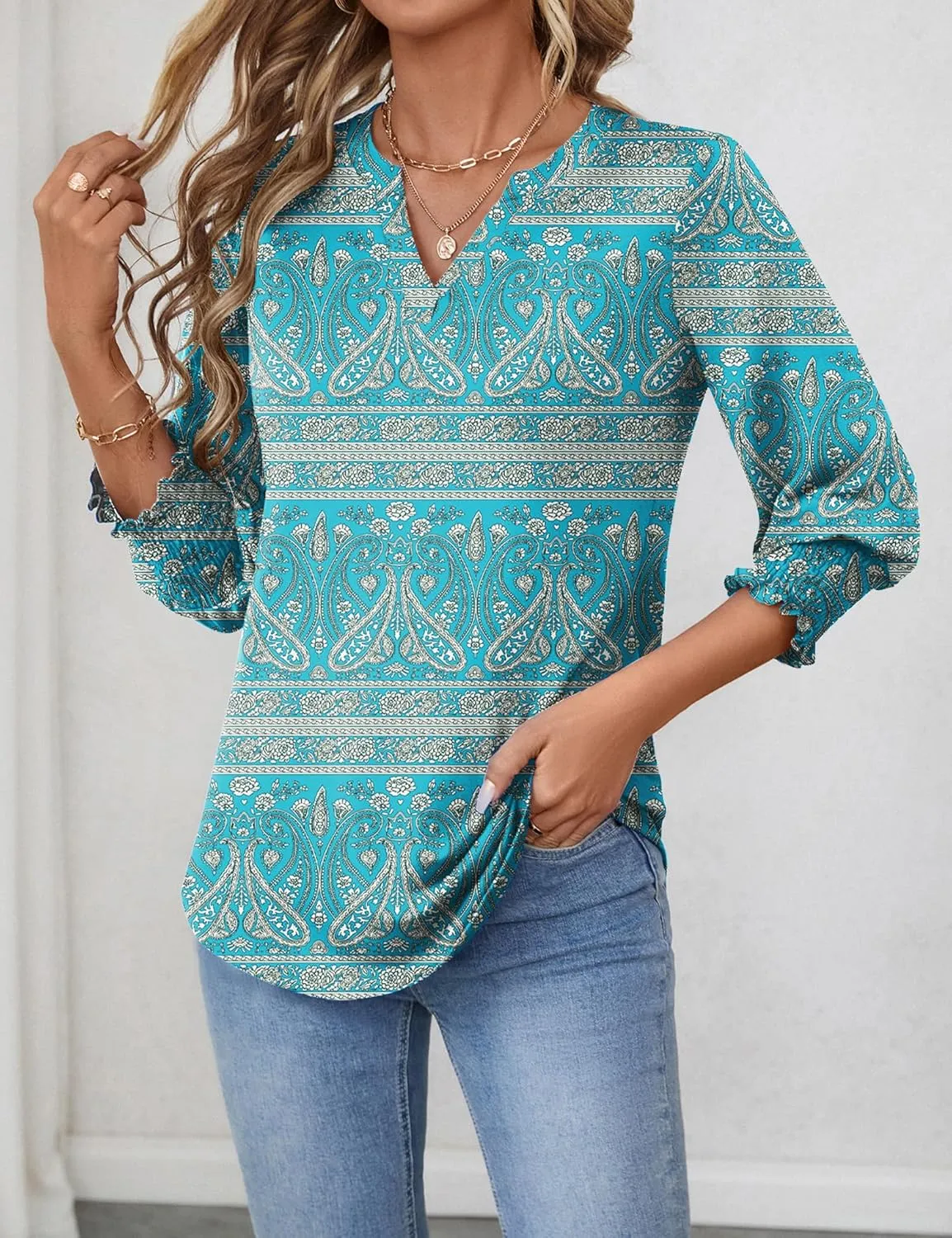 LOMON Women's 2025 Fashion Tops 3/4 Length Sleeve Business Casual Blouses Summer Tees Shirts
