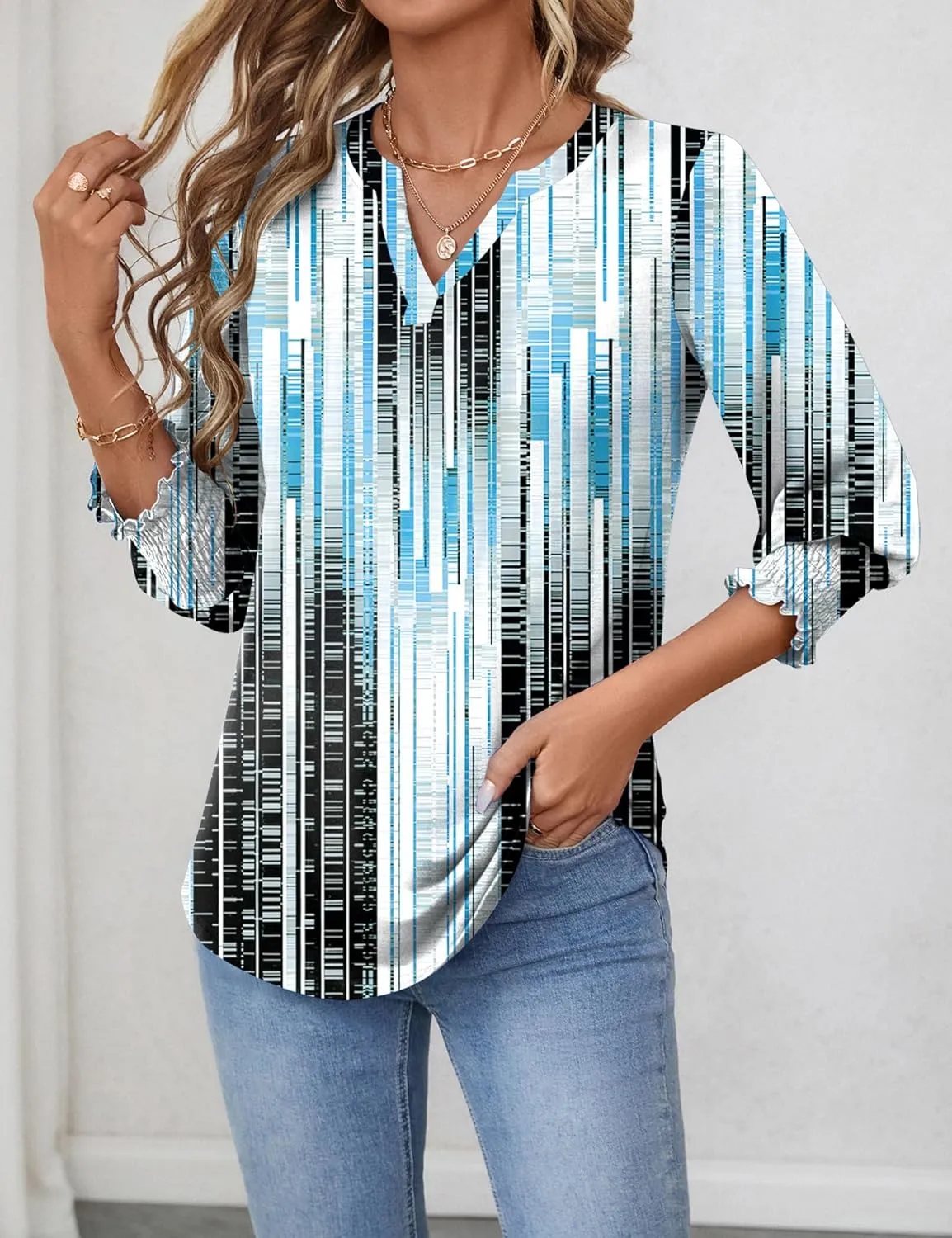 LOMON Women's 2025 Fashion Tops 3/4 Length Sleeve Business Casual Blouses Summer Tees Shirts