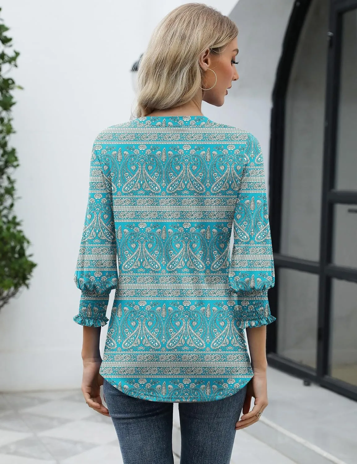 LOMON Women's 2025 Fashion Tops 3/4 Length Sleeve Business Casual Blouses Summer Tees Shirts