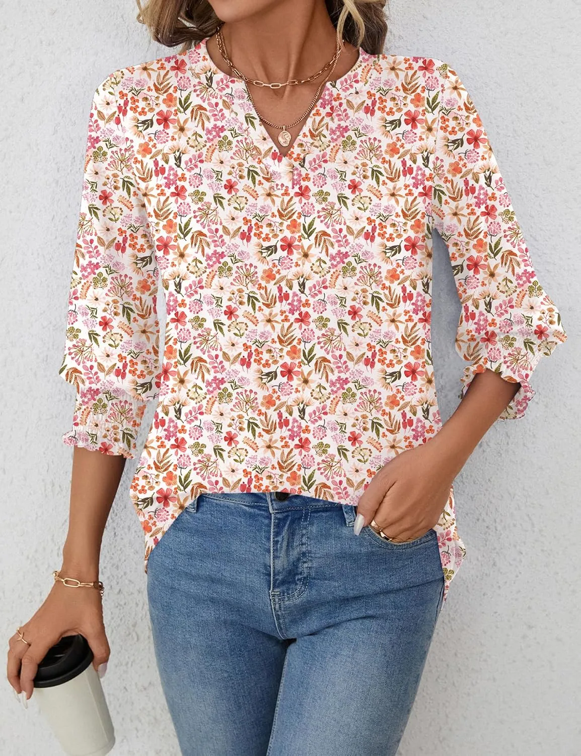 LOMON Women's 2025 Fashion Tops 3/4 Length Sleeve Business Casual Blouses Summer Tees Shirts