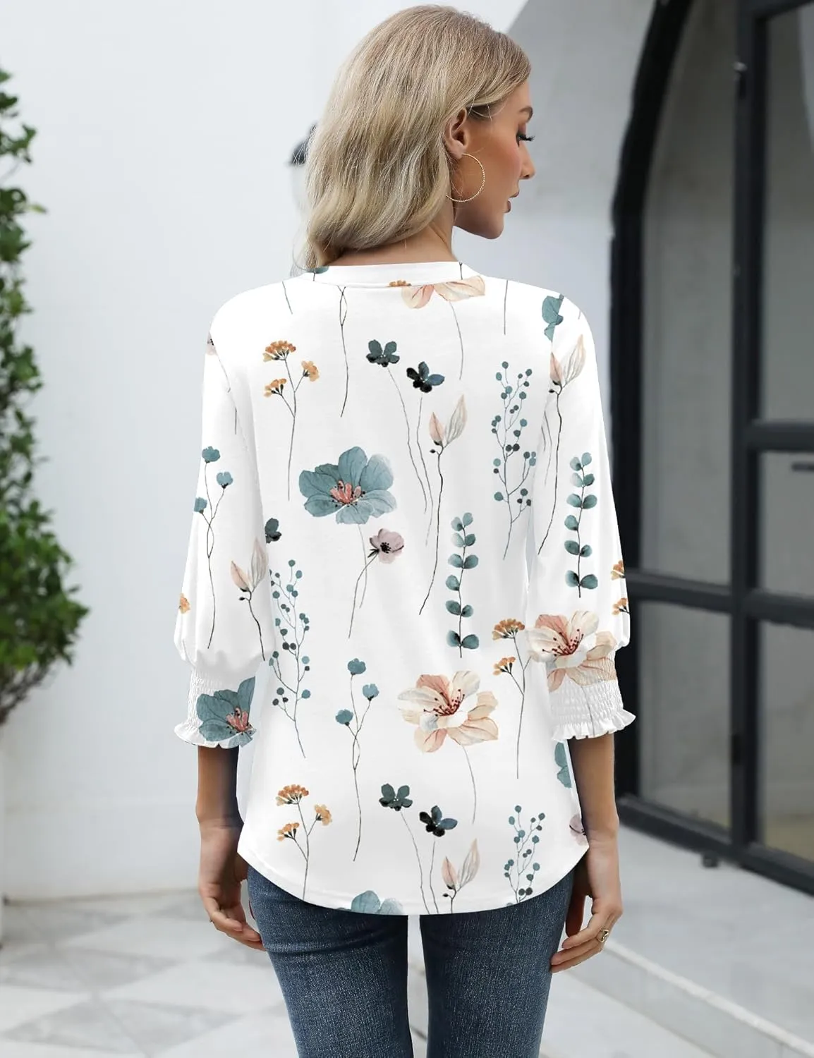 LOMON Women's 2025 Fashion Tops 3/4 Length Sleeve Business Casual Blouses Summer Tees Shirts