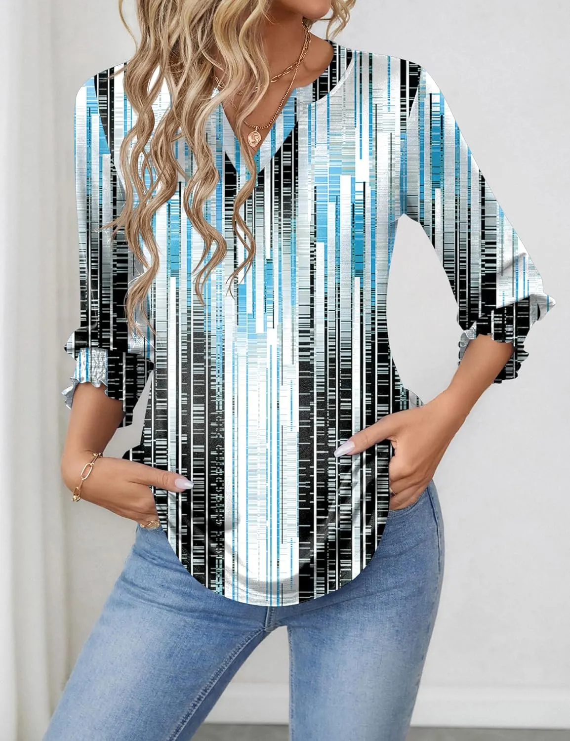 LOMON Women's 2025 Fashion Tops 3/4 Length Sleeve Business Casual Blouses Summer Tees Shirts