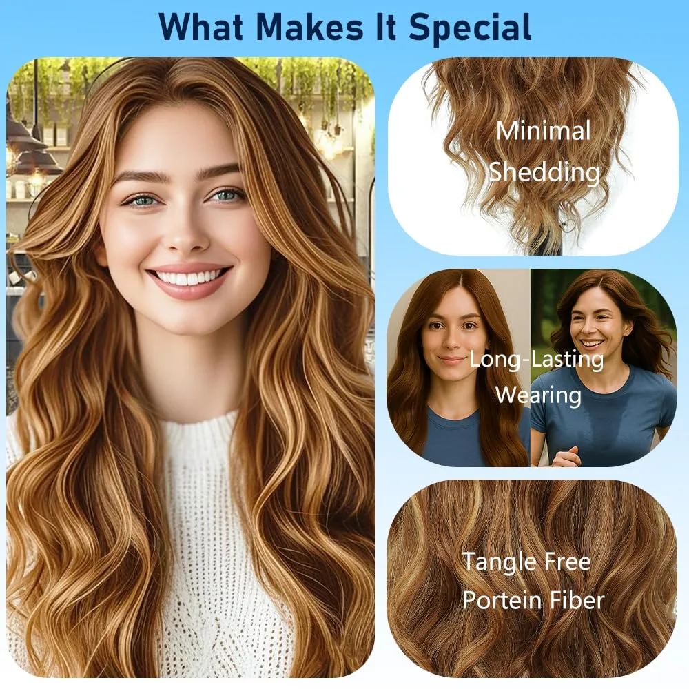 Long Mixed Brown Blonde Wig for Women Natural Looking Wavy Curly Synthetic Mixed Brown Blonde Hair Wig Tangle Free Heat Resistant Comfortable for Daily Wear