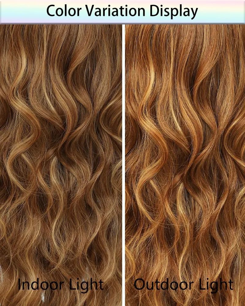 Long Mixed Brown Blonde Wig for Women Natural Looking Wavy Curly Synthetic Mixed Brown Blonde Hair Wig Tangle Free Heat Resistant Comfortable for Daily Wear