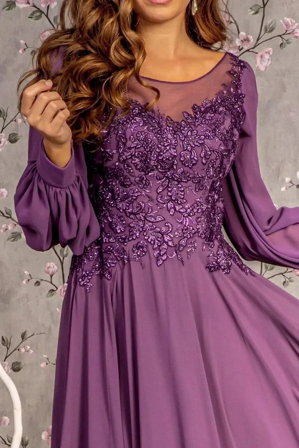 Long Mother of The Bride Dresses for Wedding Beach Chffion Long Sleeves Sparkly Lace Formal Dress for Women 2025