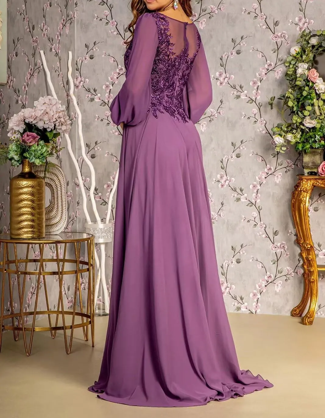 Long Mother of The Bride Dresses for Wedding Beach Chffion Long Sleeves Sparkly Lace Formal Dress for Women 2025