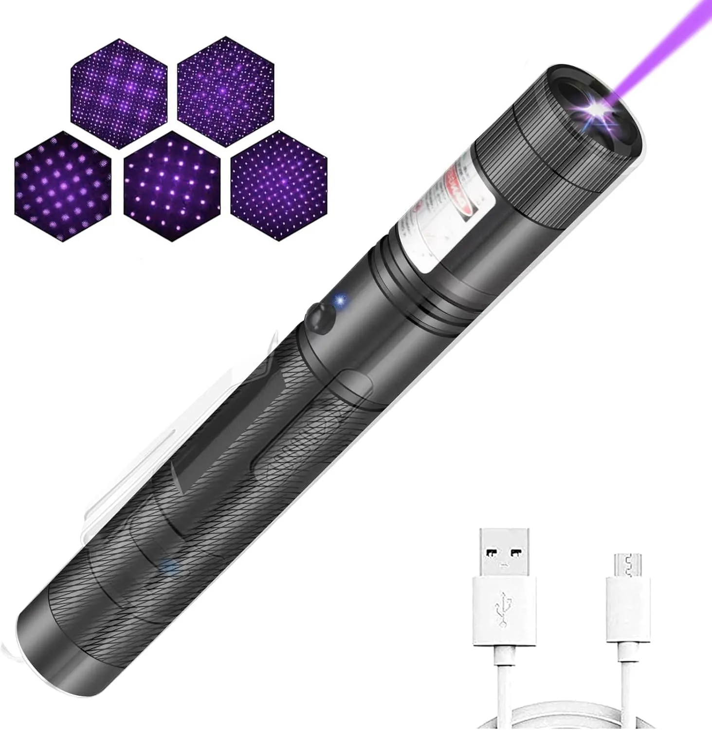 Long Range Tactical Blue Purple Laser Beam Flashligh with USB Charging ,Adjustable Focus Light Pointer for Night Astronomy Outdoor Camping and Hiking, Small Breeds
