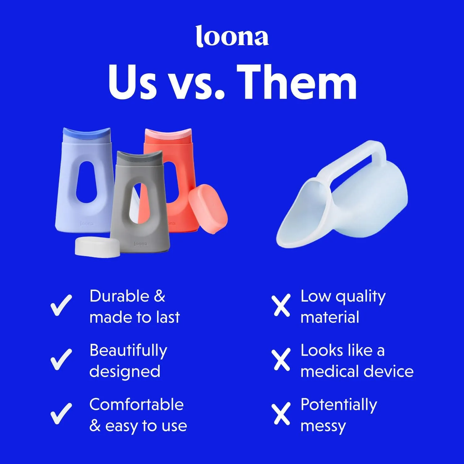 Loona Premium Female Urinal - Quiet, No Splash Design for Women - Ideal for Bedside, Travel, and Outdoor Use - Moon Grey - HSA/FSA Eligible