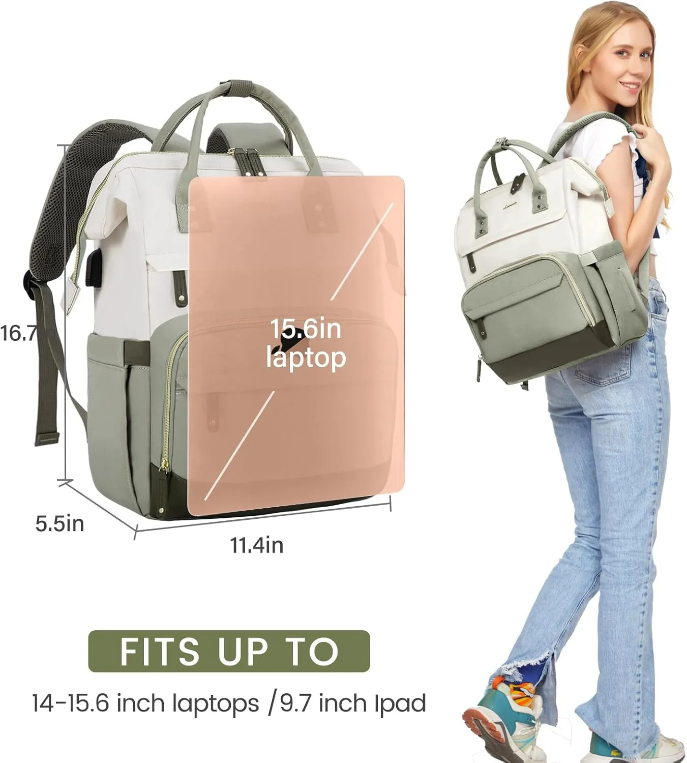 LOVEVOOK Laptop Backpack for Women, 15.6 Inch Work Business Backpacks Purse with USB Port, Large Capacity Nurse Bag College Bookbag for School, Waterproof Casual Daypack for Travel