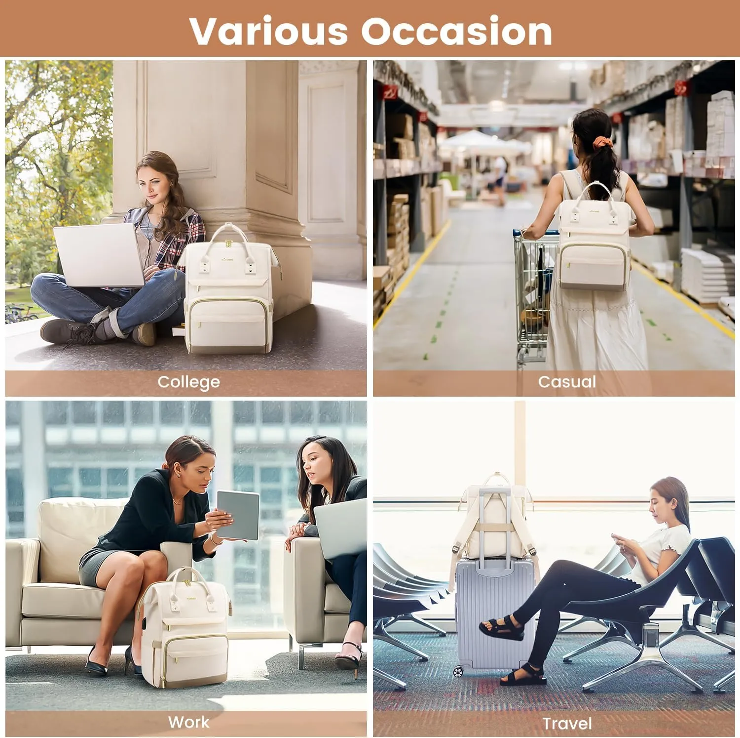 LOVEVOOK Laptop Backpack Purse for Woman Fashion Work Backpack for Travel Business Teacher Nurse Computer Bag 15.6-Inch Backpack