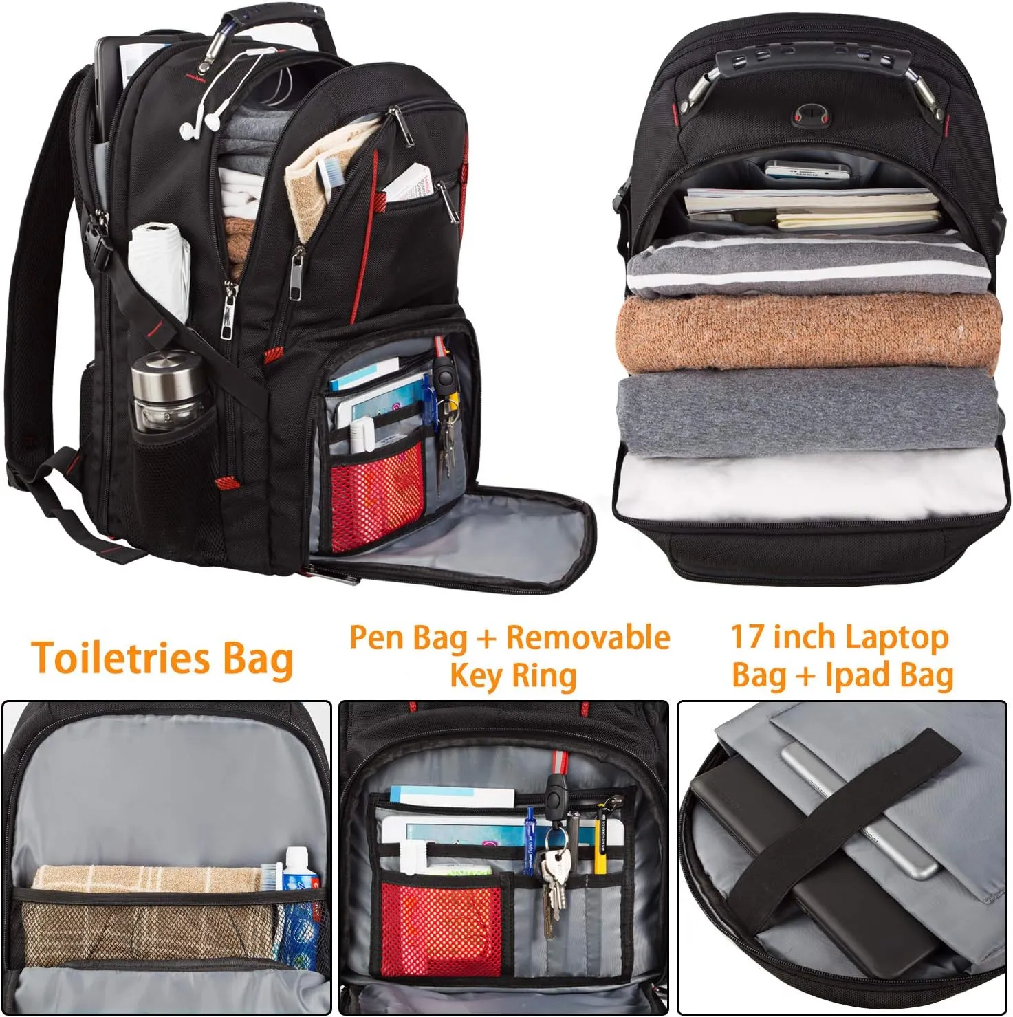 LTINVECK Travel Laptop Backpack, Extra Large Backpack for Men Women with USB Charging Port, TSA Friendly Heavy Duty Big Business Computer Backpacks Bag Fit 17 Inch Laptops, RFID Backbag