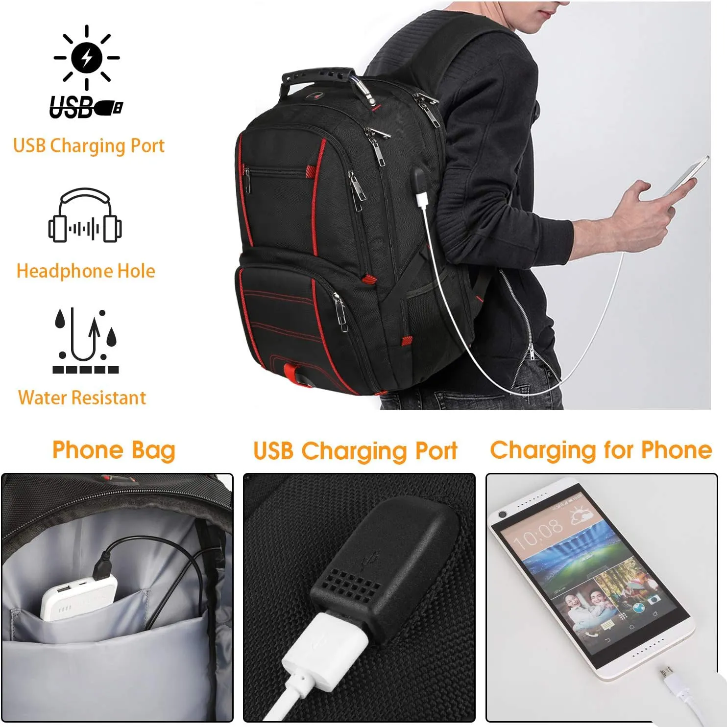 LTINVECK Travel Laptop Backpack, Extra Large Backpack for Men Women with USB Charging Port, TSA Friendly Heavy Duty Big Business Computer Backpacks Bag Fit 17 Inch Laptops, RFID Backbag