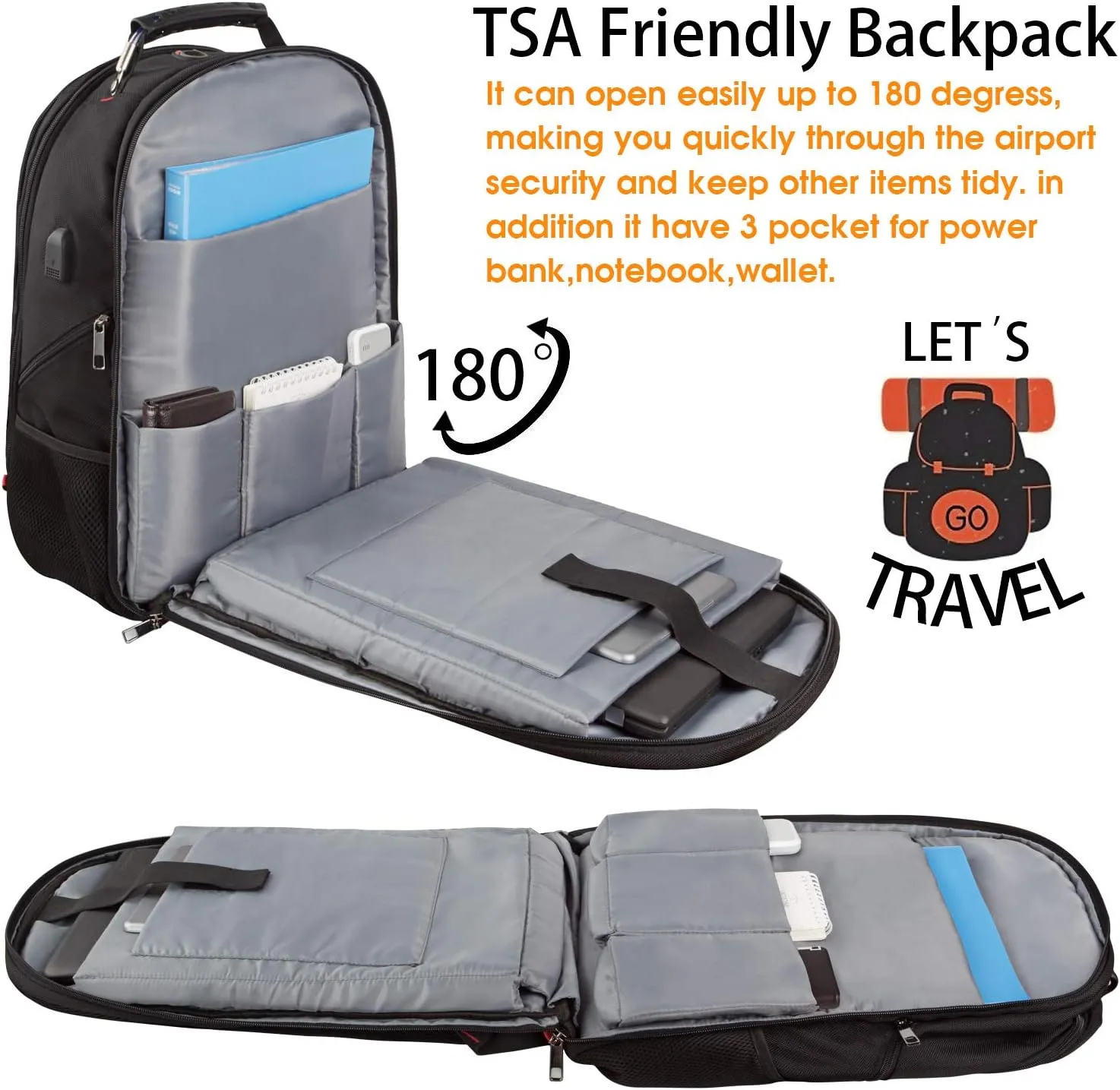 LTINVECK Travel Laptop Backpack, Extra Large Backpack for Men Women with USB Charging Port, TSA Friendly Heavy Duty Big Business Computer Backpacks Bag Fit 17 Inch Laptops, RFID Backbag