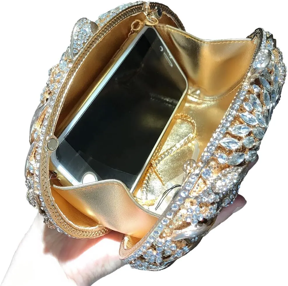 Luxury Crystal Clutch Rhinestones Evening Bag Hollow Out 3D Flower Handbag Evening Wedding Prom Bag